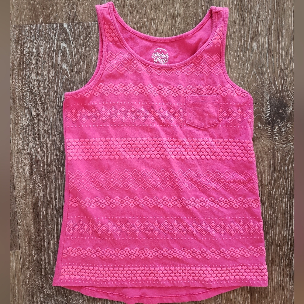 4/$20 Faded Glory girls bright pink racerback tank top with pocket, size 7-8
